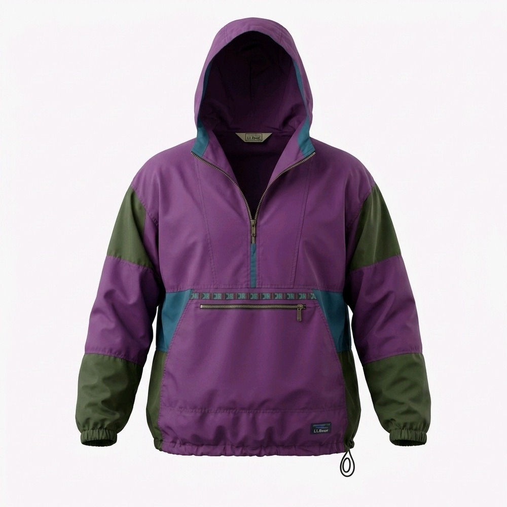 LL Bean Vintage Anorak Windbreaker Purple Colorblock Pullover Jacket Hooded